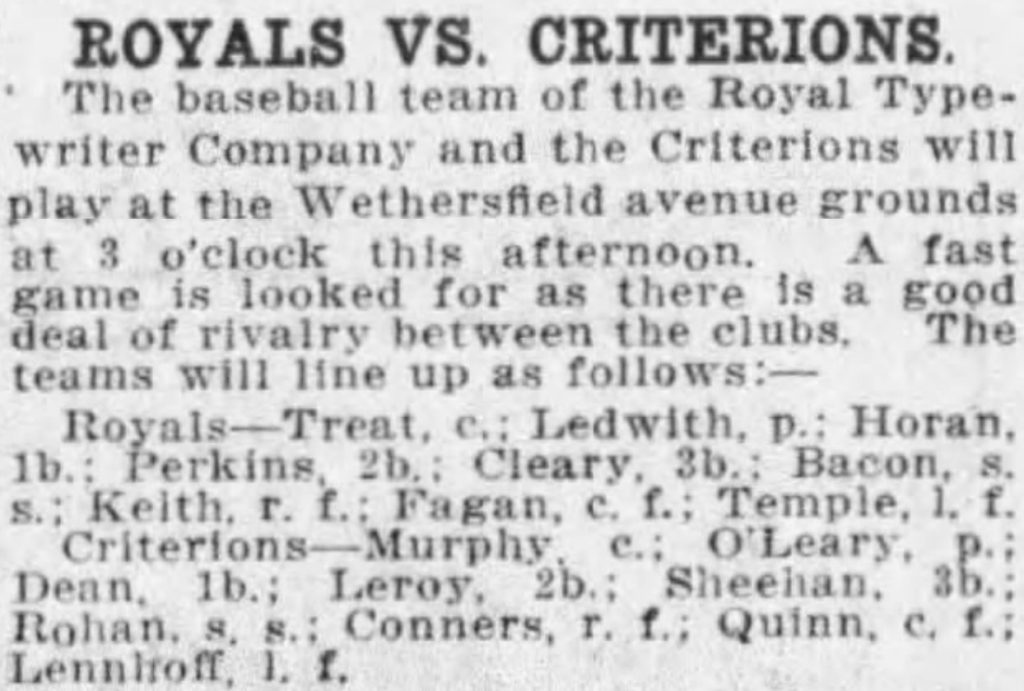 1908 Royals vs. Criterions Hartford, CT