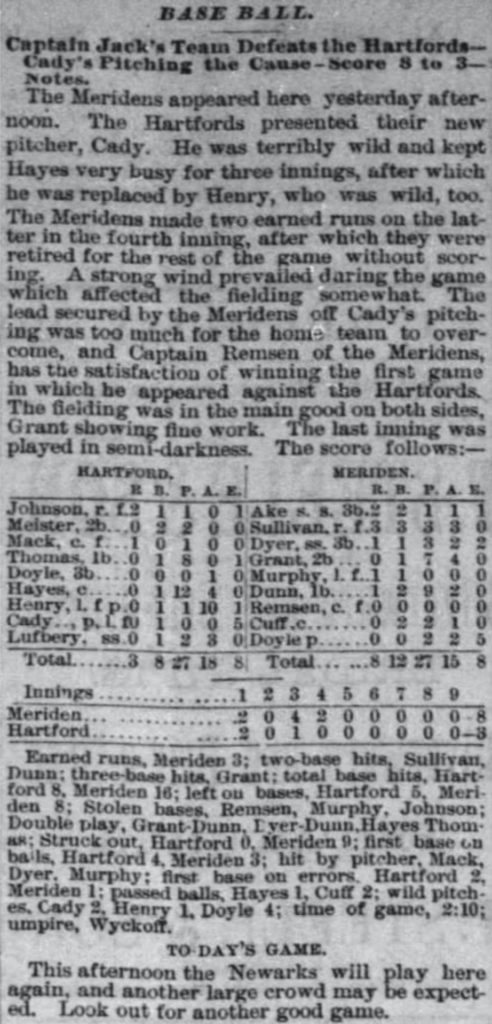 1886 Jun 10 Base Ball Hartfords vs. Meriden