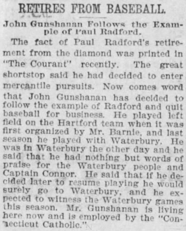 1898 Feb 25 John Gunshanan Retires From Baseball